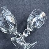 14 Meisenthal blown and engraved digestive glasses