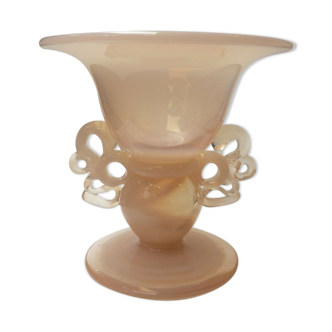 Medici-shaped opalin blown glass vase with two XXth handles
