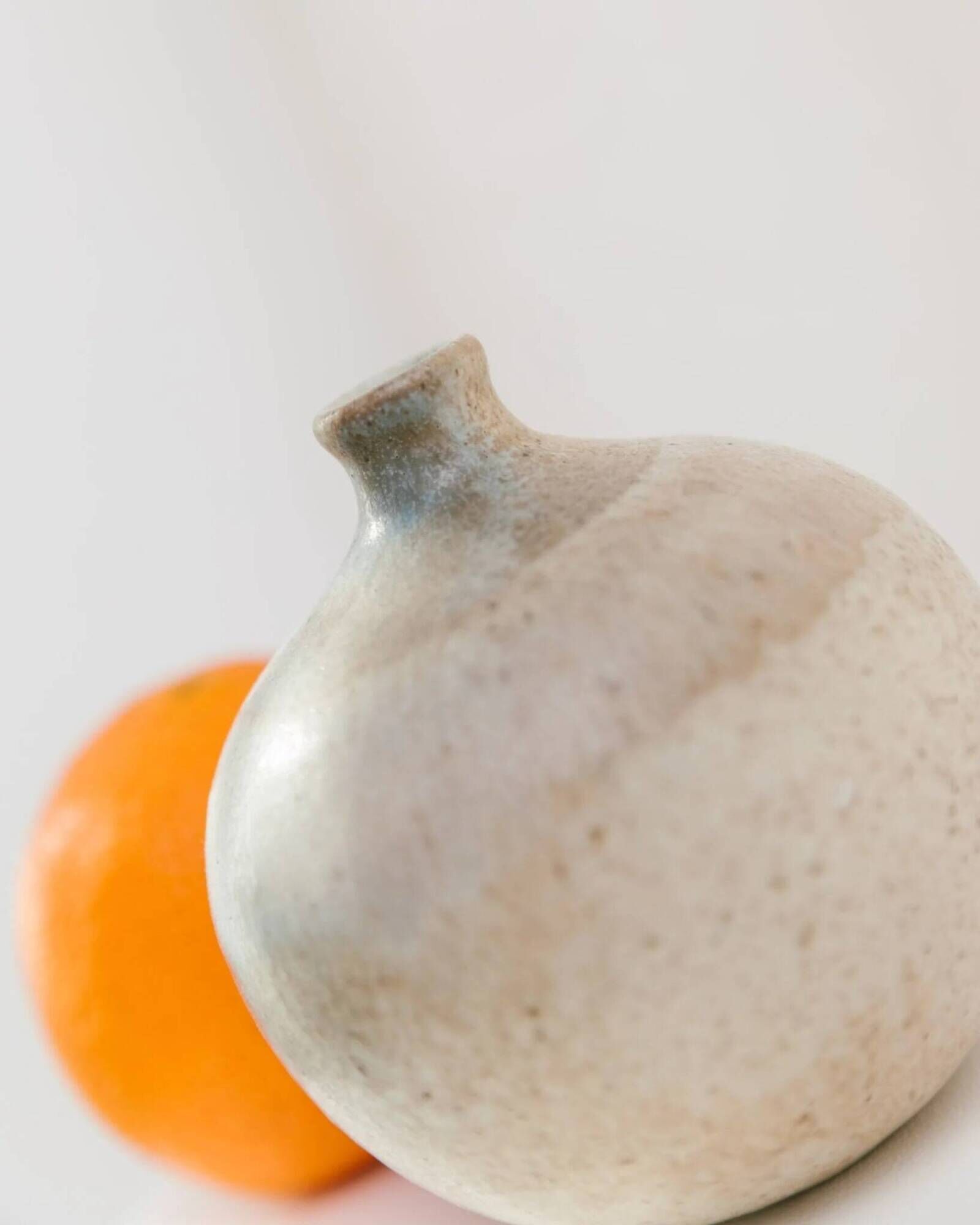 Beige Bernd Röter Studio Ceramic Vase by Clemenswerth Germany, Vintage Mid-Century with Green-Blue Glaze