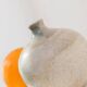 Beige Bernd Röter Studio Ceramic Vase by Clemenswerth Germany, Vintage Mid-Century with Green-Blue Glaze