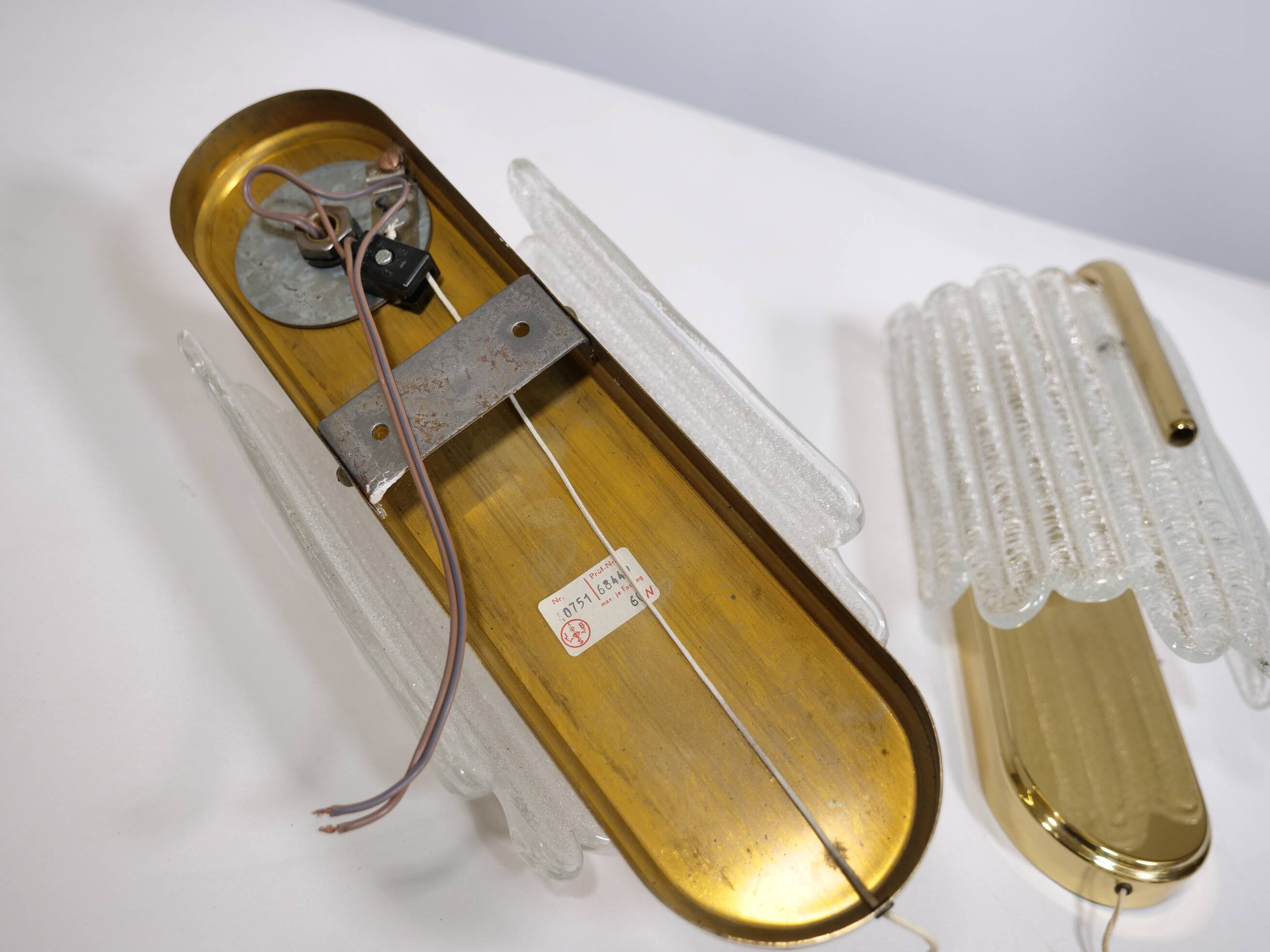 Brass and Ice Glass Wall Lamps by Carl Fagerlund for JBS, Set of 2, 1970s