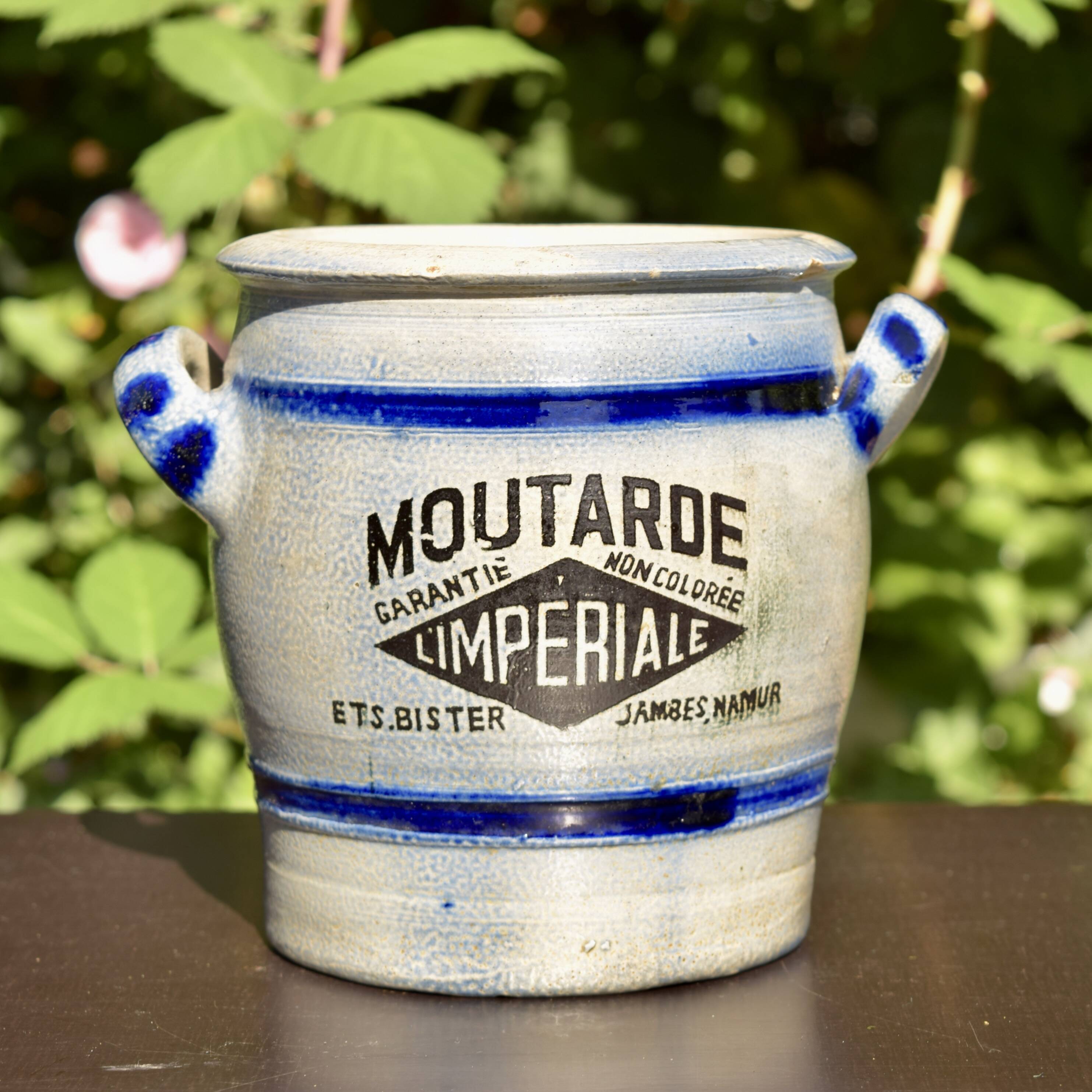 Old small glazed stoneware pot - Mustard L'Impériale.