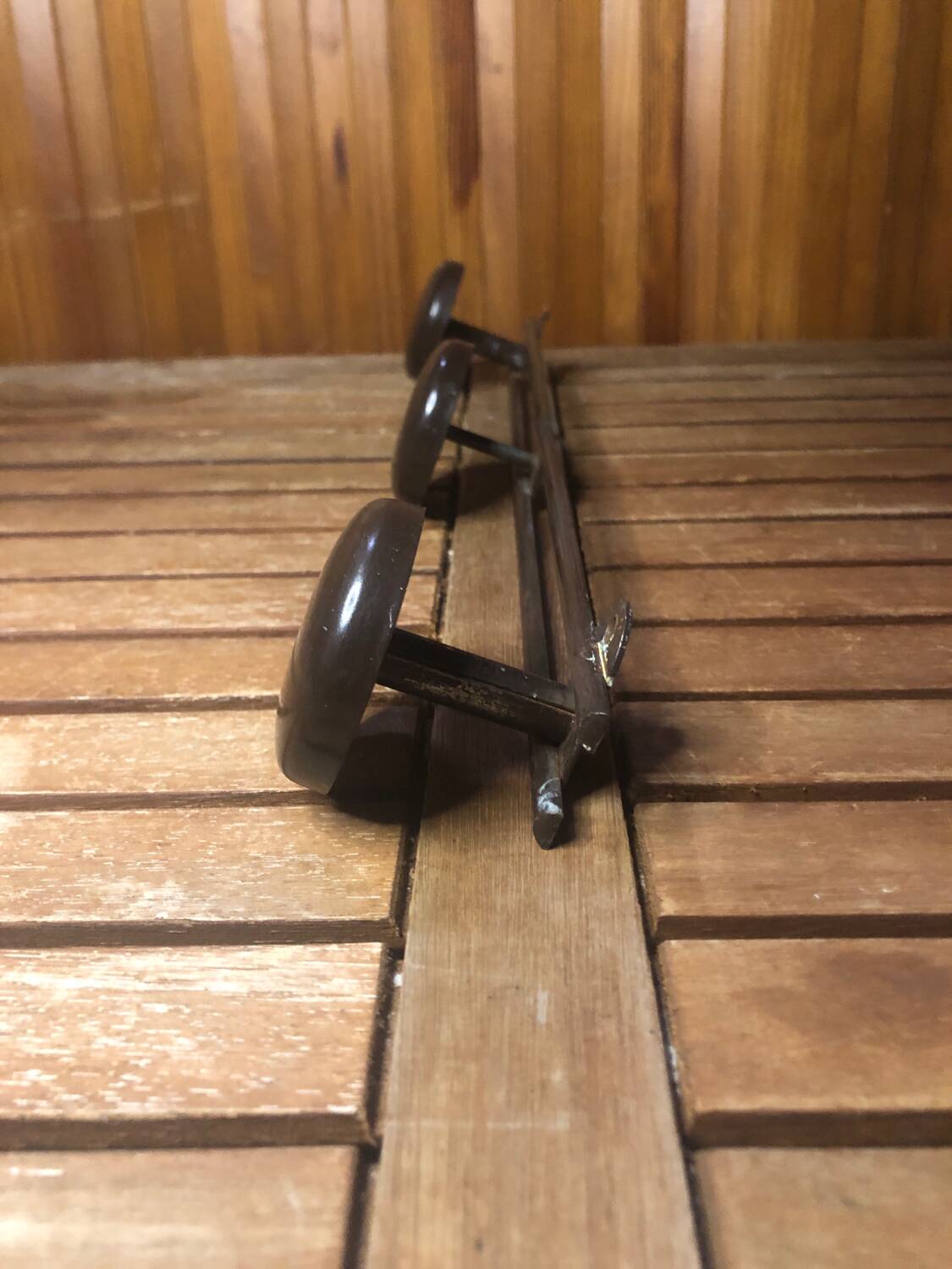 Old wall coat rack x3 vintage brown metal #a418