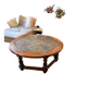 Round coffee table in solid wood & natural stone – diameter 99 cm