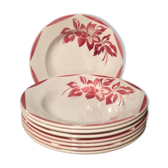 Set of 8 soup plates Digoin Saarguemines