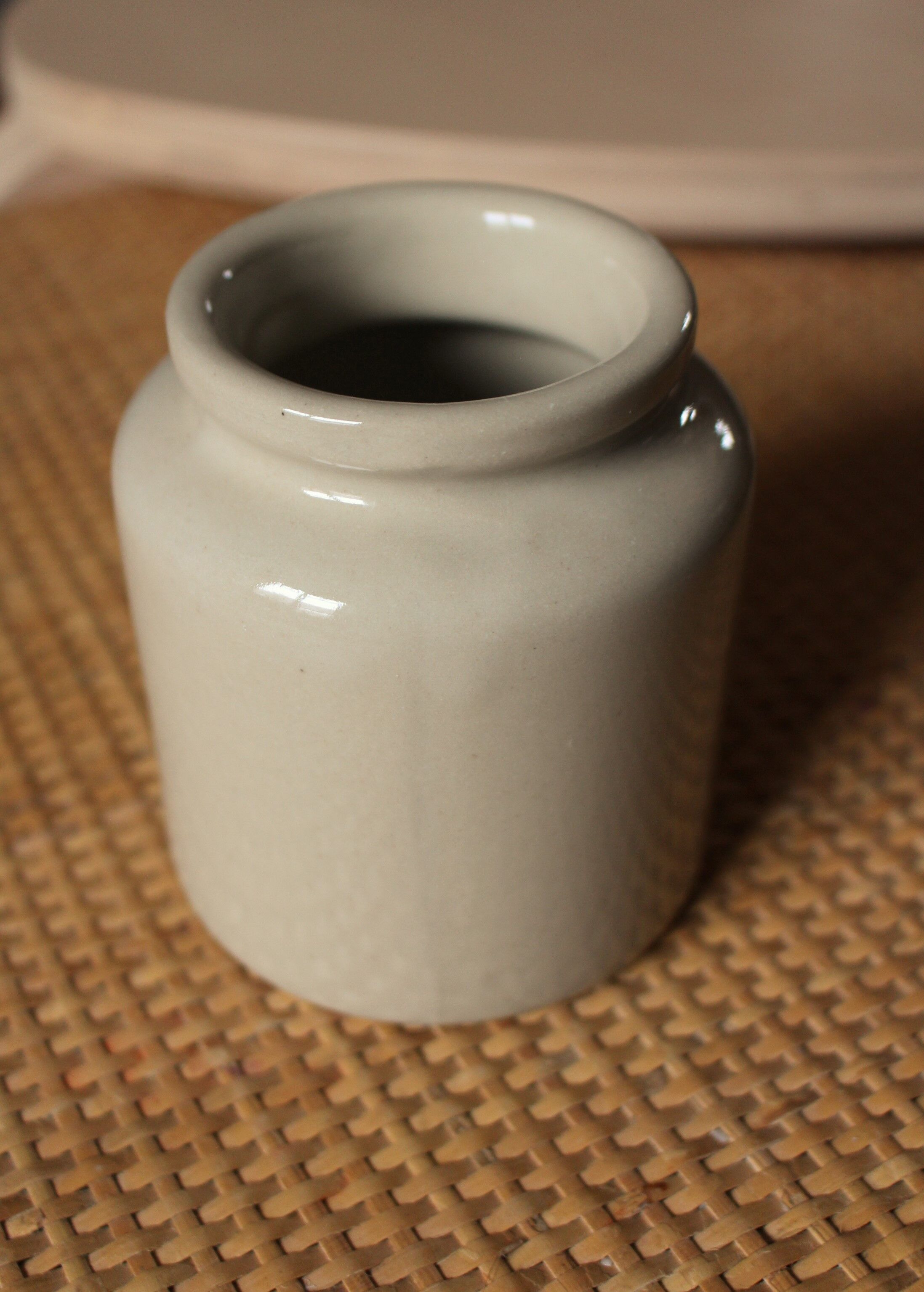 Mustard pot vintage grey glazed sandstone