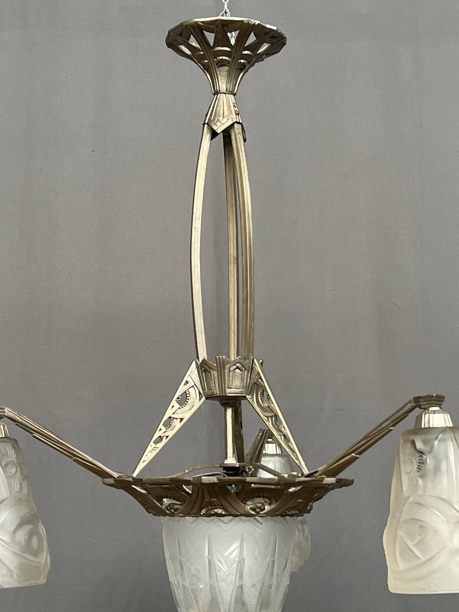 Art Deco chandelier. Silver-plated bronze