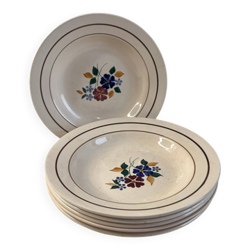 Set of 6 St Amand hand-painted deep plates 22.5cm