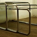 Tables in chrome metal and smoked glass 1970