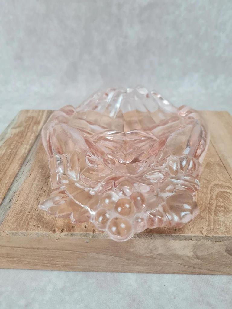 Vintage pink glass catchall / ashtray, hands joined.