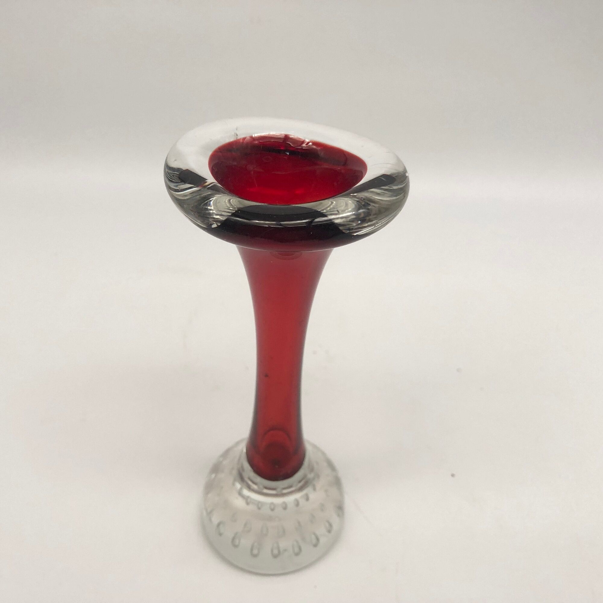 Duo of glass candle holders in the style of Murano