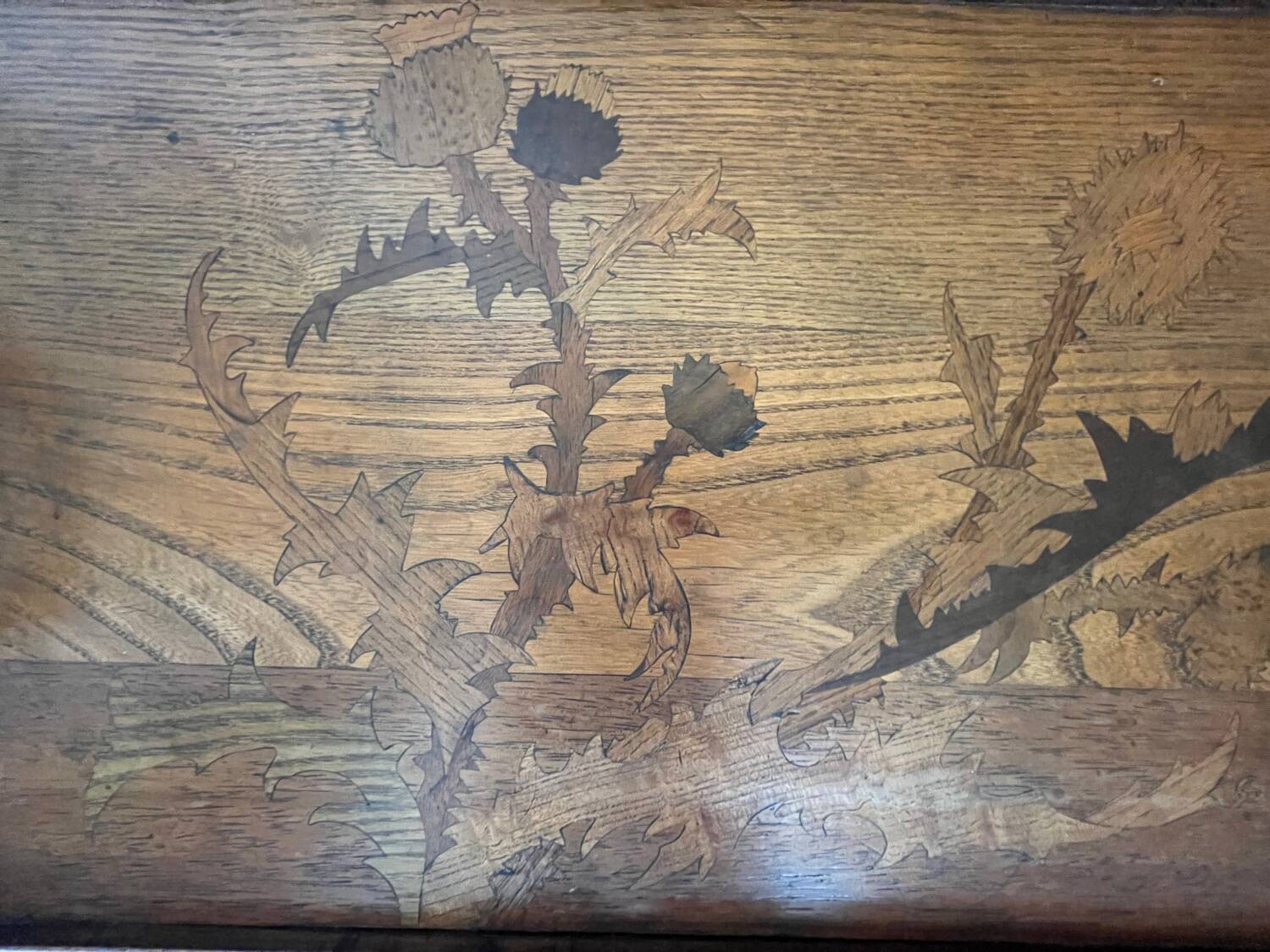 Antique wooden tray with marquetry signed Gallé