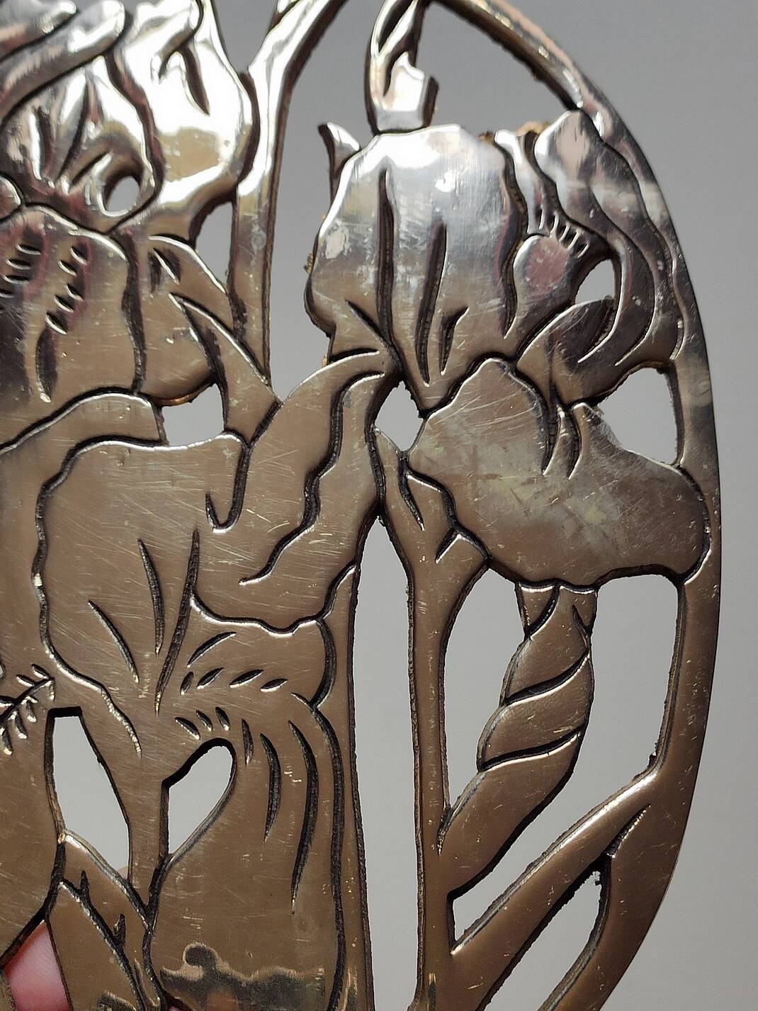Trivet or wall plate iris art nouveau brass