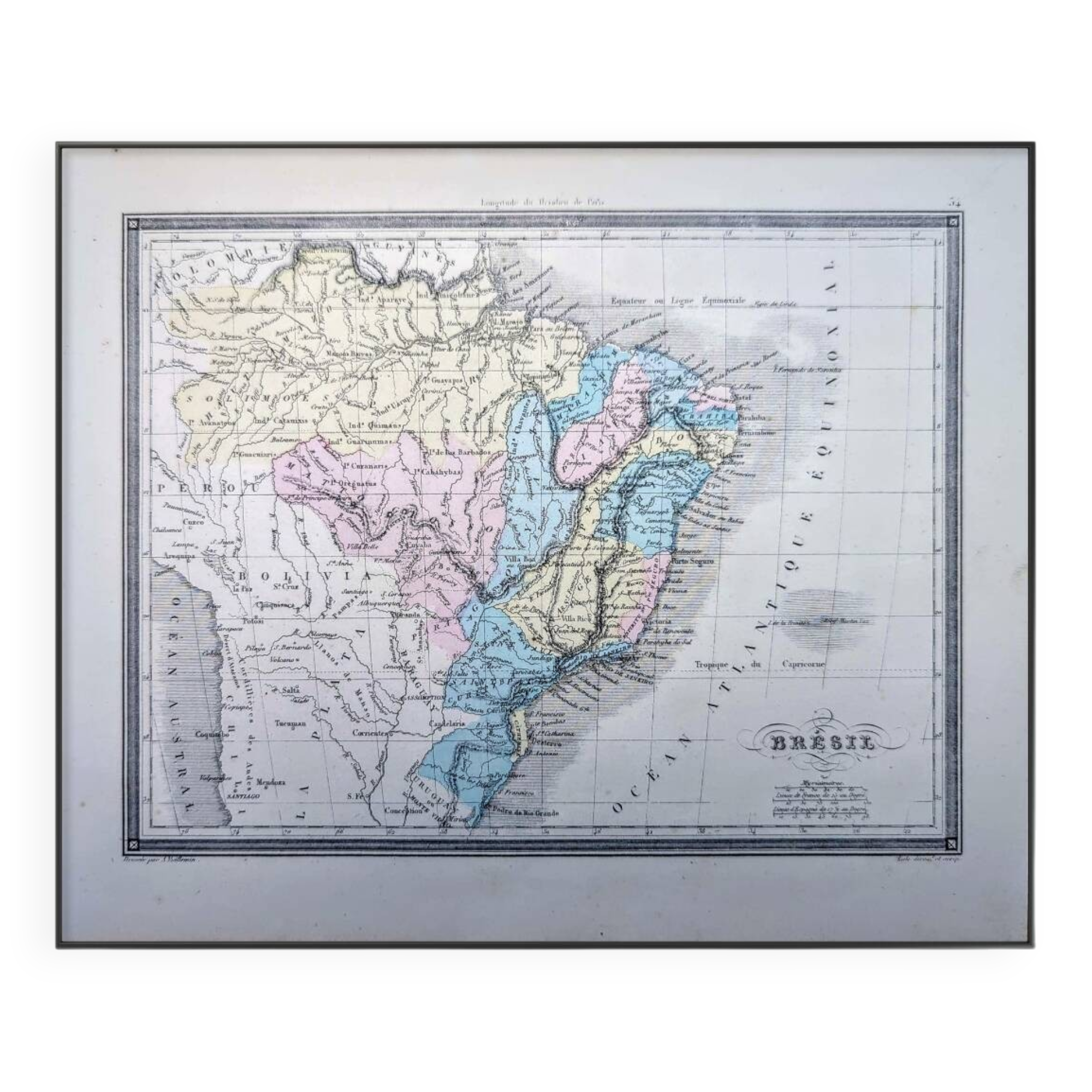Brazil, old map, printed in 1852.