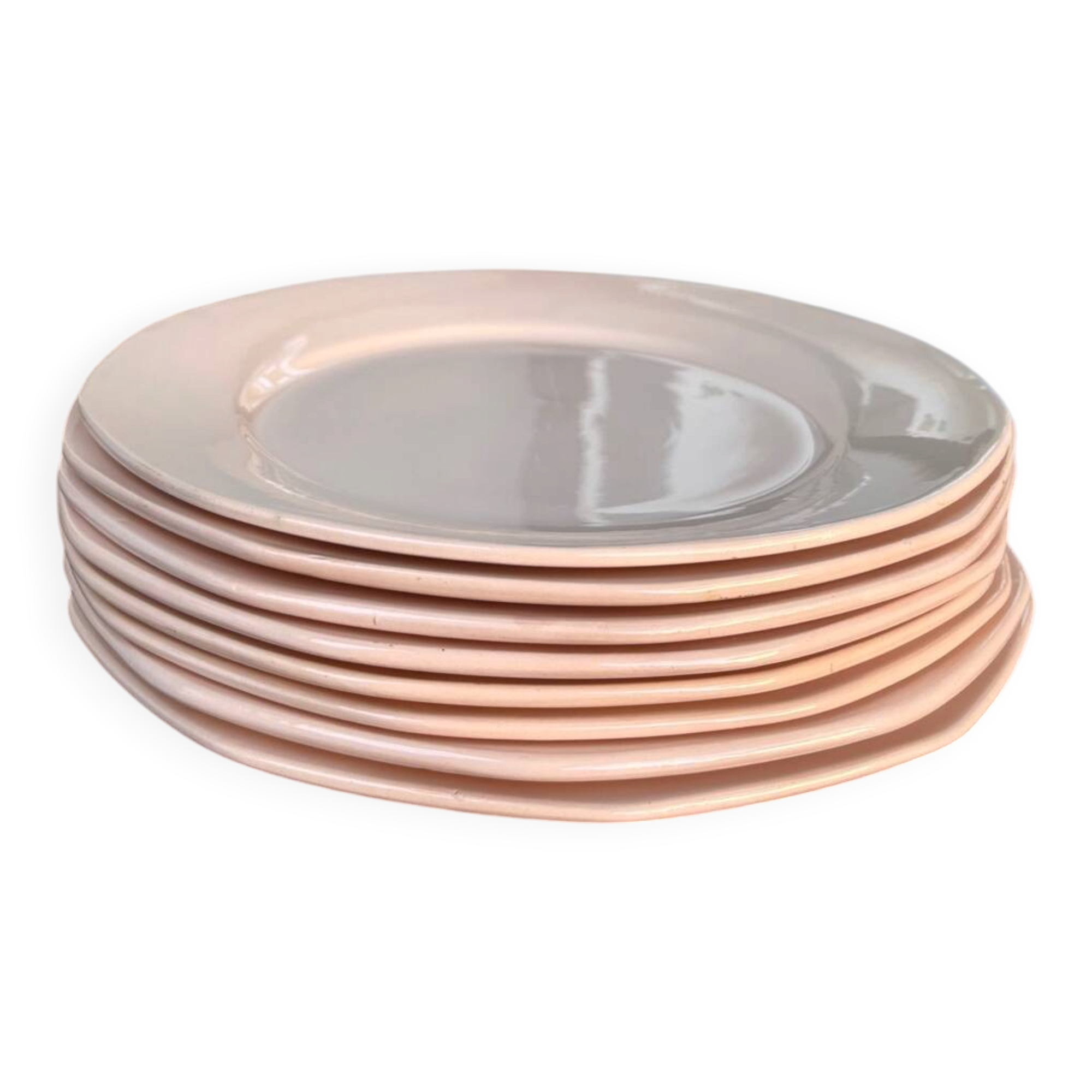 Set of 8 flat plates Digoin Sarreguemines pink
