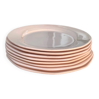 Set of 8 flat plates Digoin Sarreguemines pink