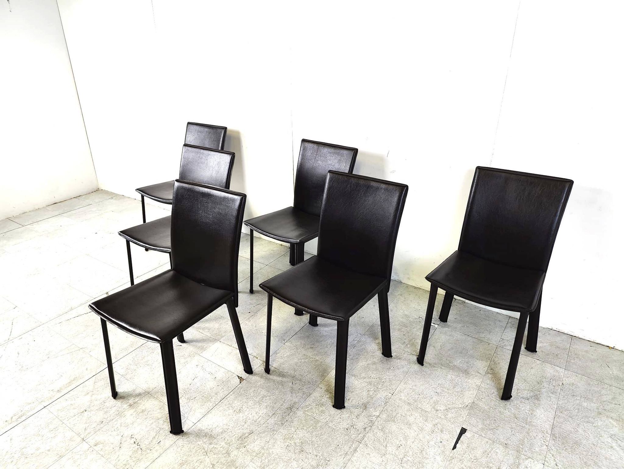 Vintage brown leather dining chairs, 1980s