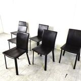 Vintage brown leather dining chairs, 1980s