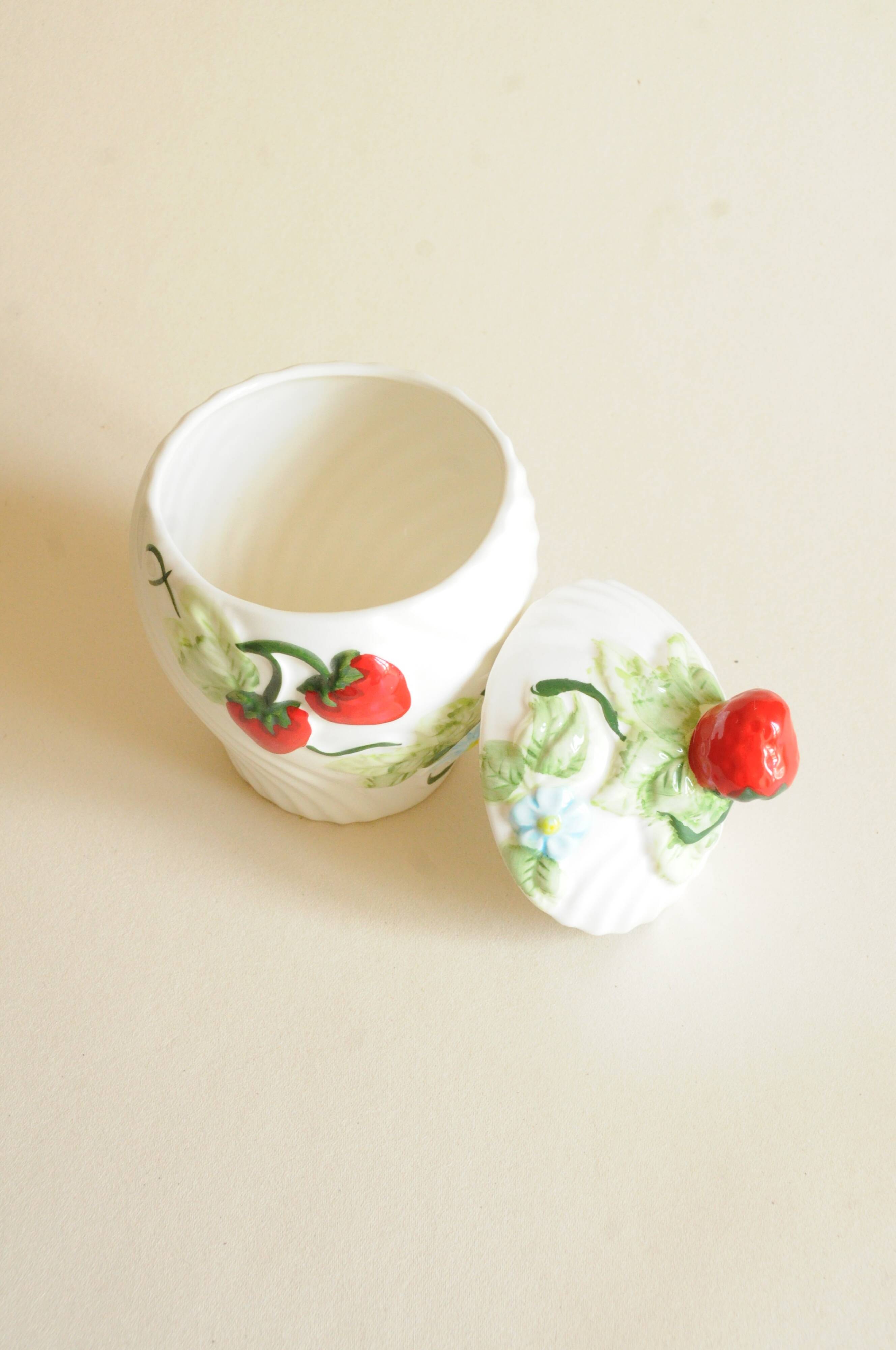 Vintage Biscuit Jar in Majolica - Strawberry Pattern Sweet Jar