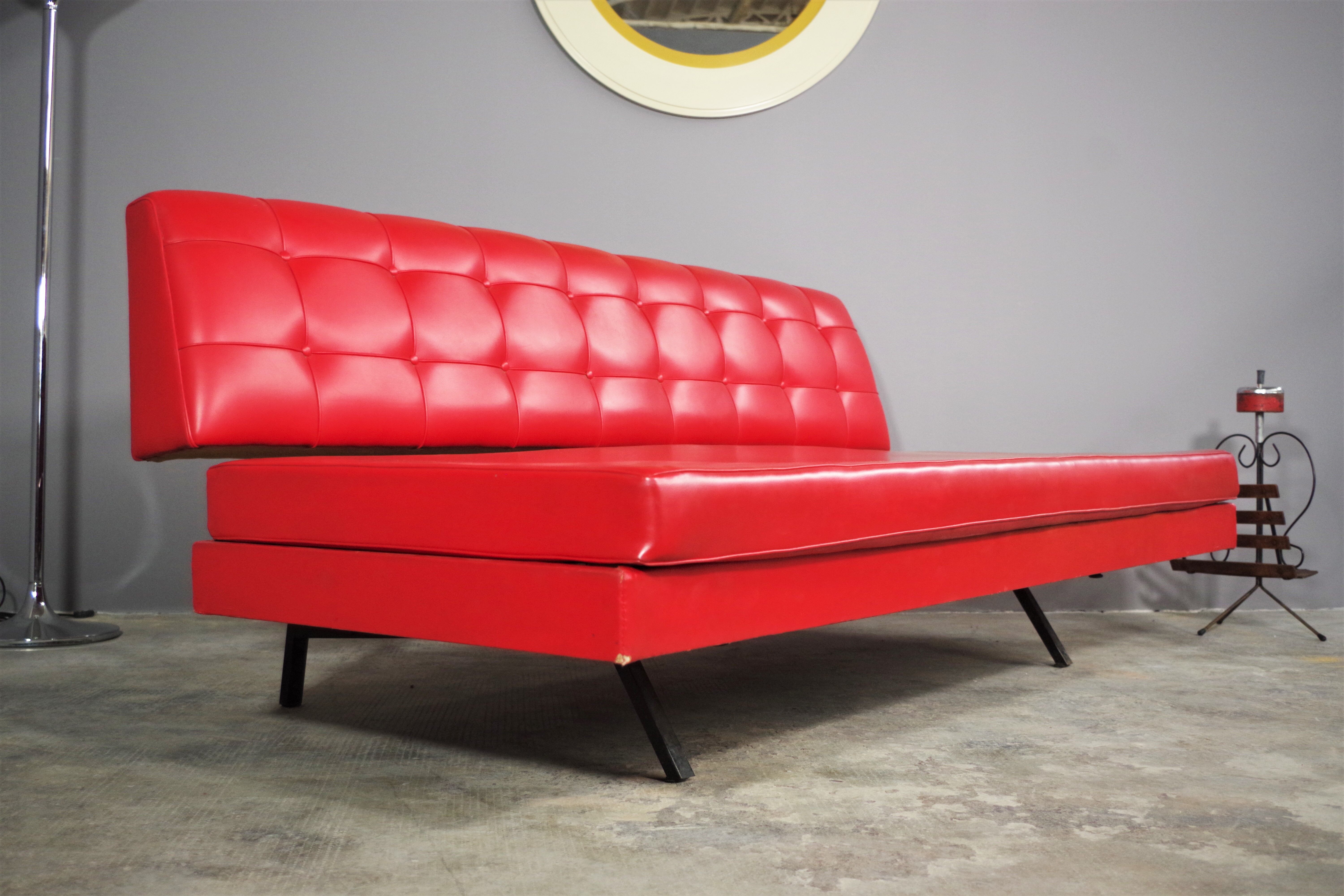 Red leatherette sofa, 1970s