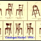 6 fischel n°409 bistro chairs, circa 1935, wooden seat, no thonet.