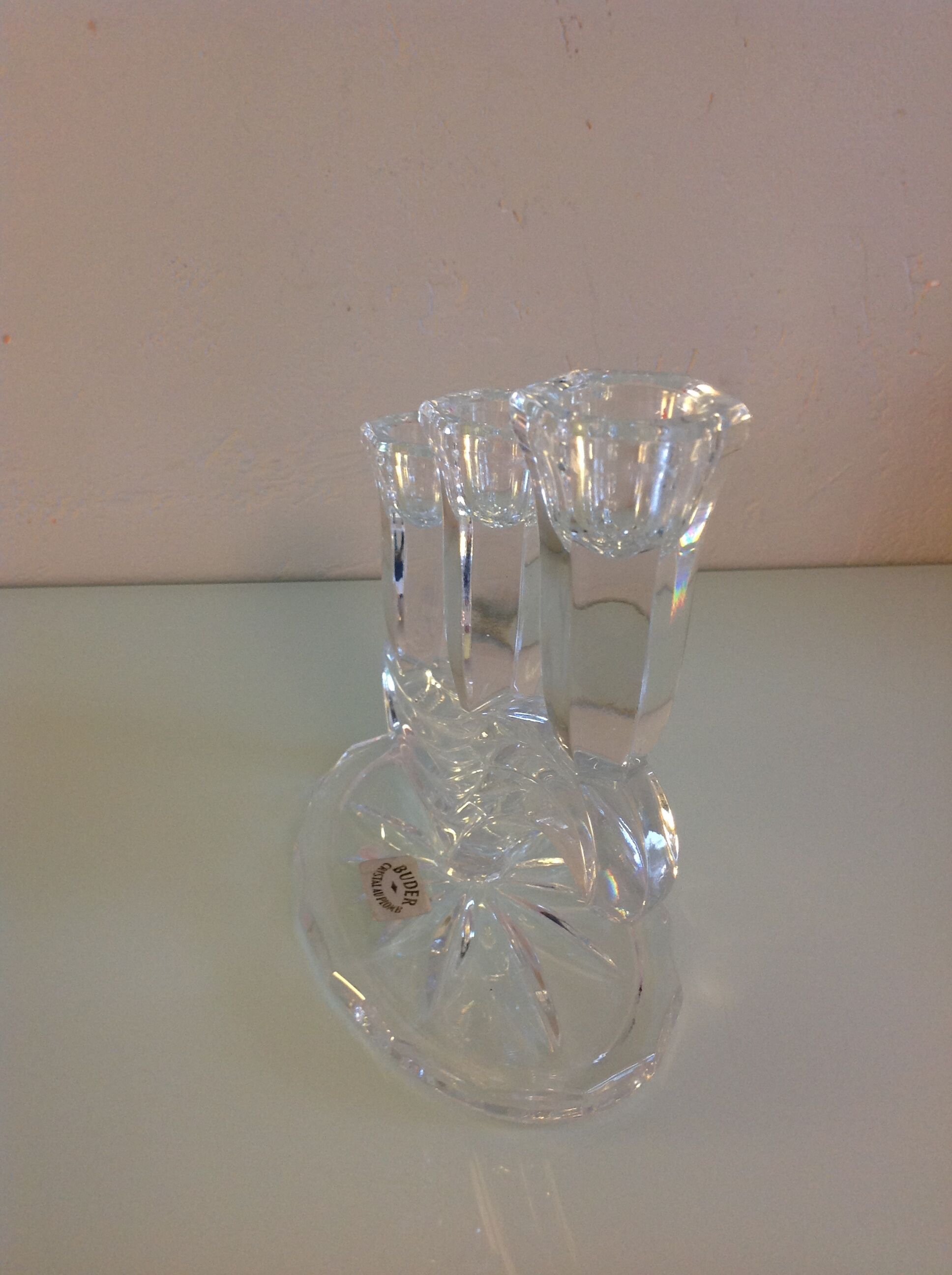 Crystal three-headed candlestick by Buder, vintage 60/70