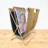 Brass and velvet magazine rack