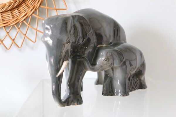Céramique éléphant et éléphanteau