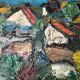 Original Swedish Oil on Panel – "Village Scene (Thick Impasto)" – Signed – Vintage and Framed