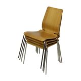 Vintage Set of 4 IKEA Gilbert Chairs Curved Oak Plywood 1999