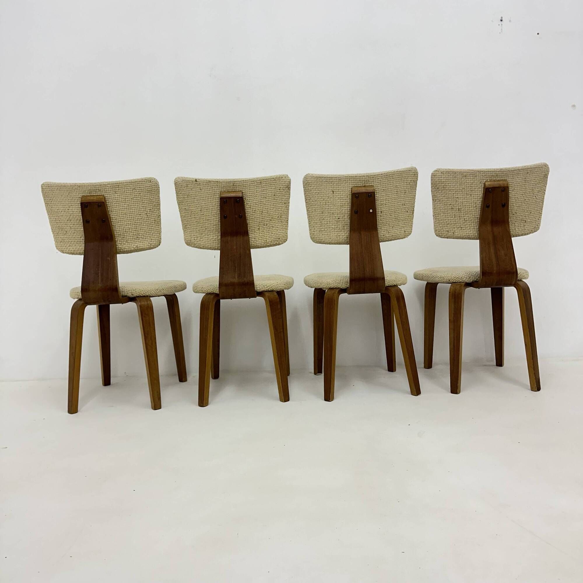 Set of 4 Dutch design by Cor Alons plywood dining chairs , 1960s