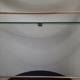 Armoire à barre vintage en forme de cylindre ouvrable, bois, laiton et verre.