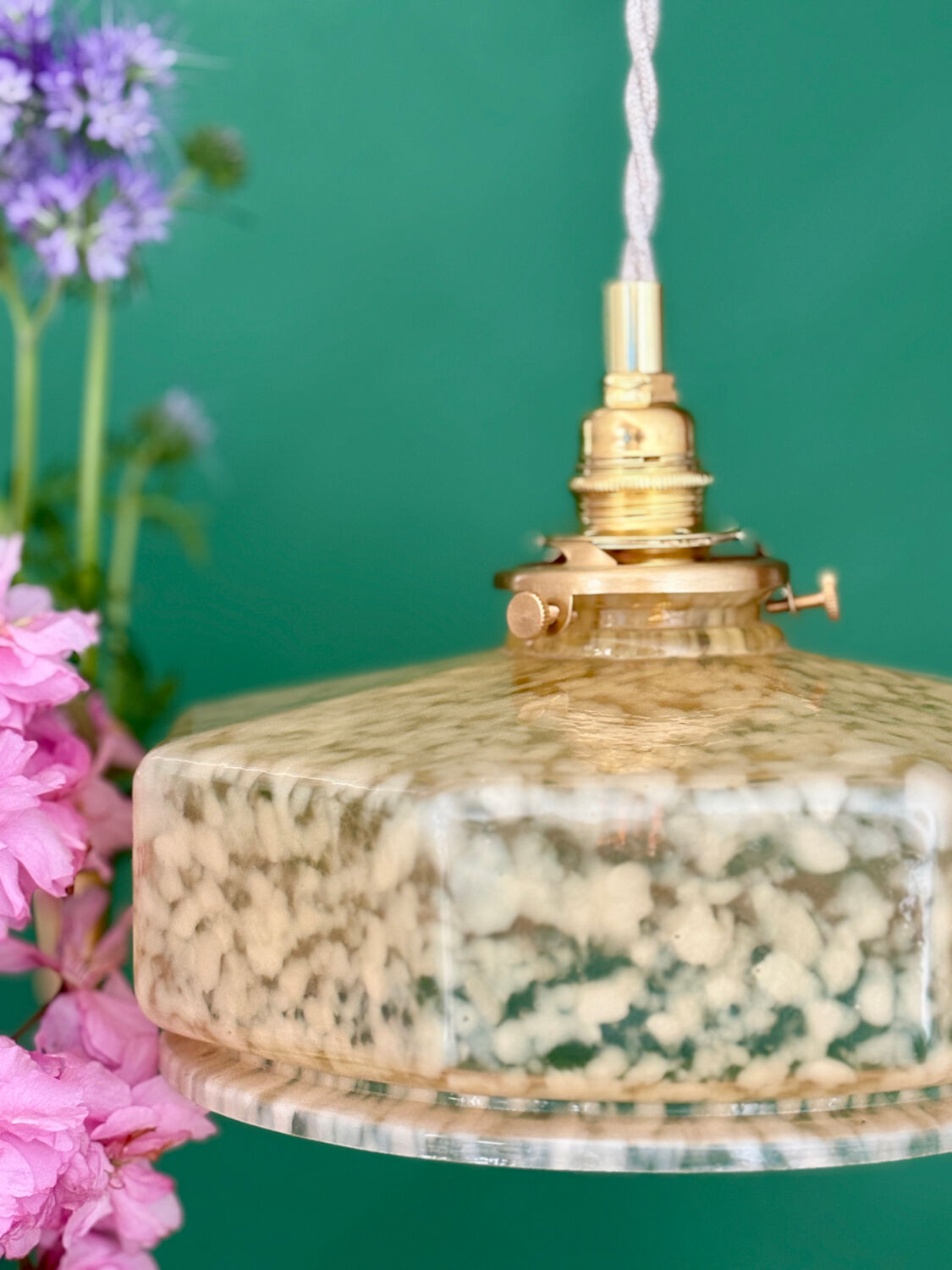 Vintage glass pendant light in yellow from Clichy