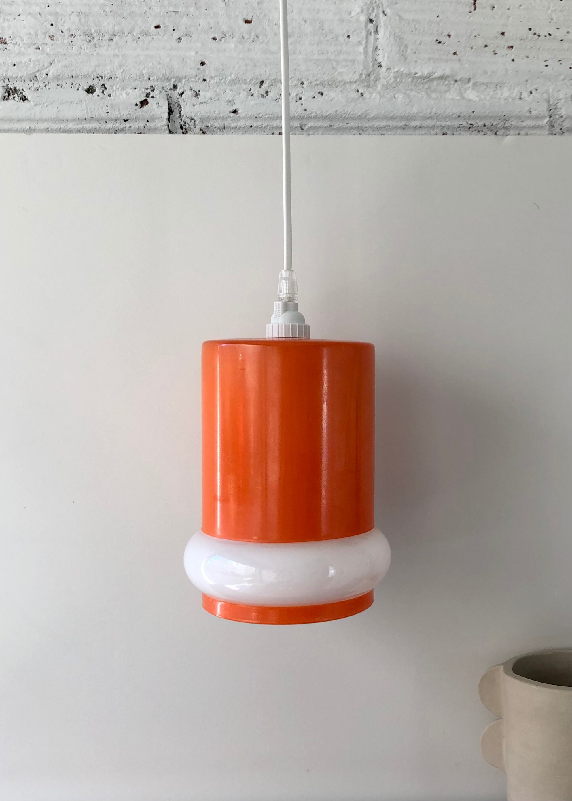Orange & white opaline glass pendant lamp