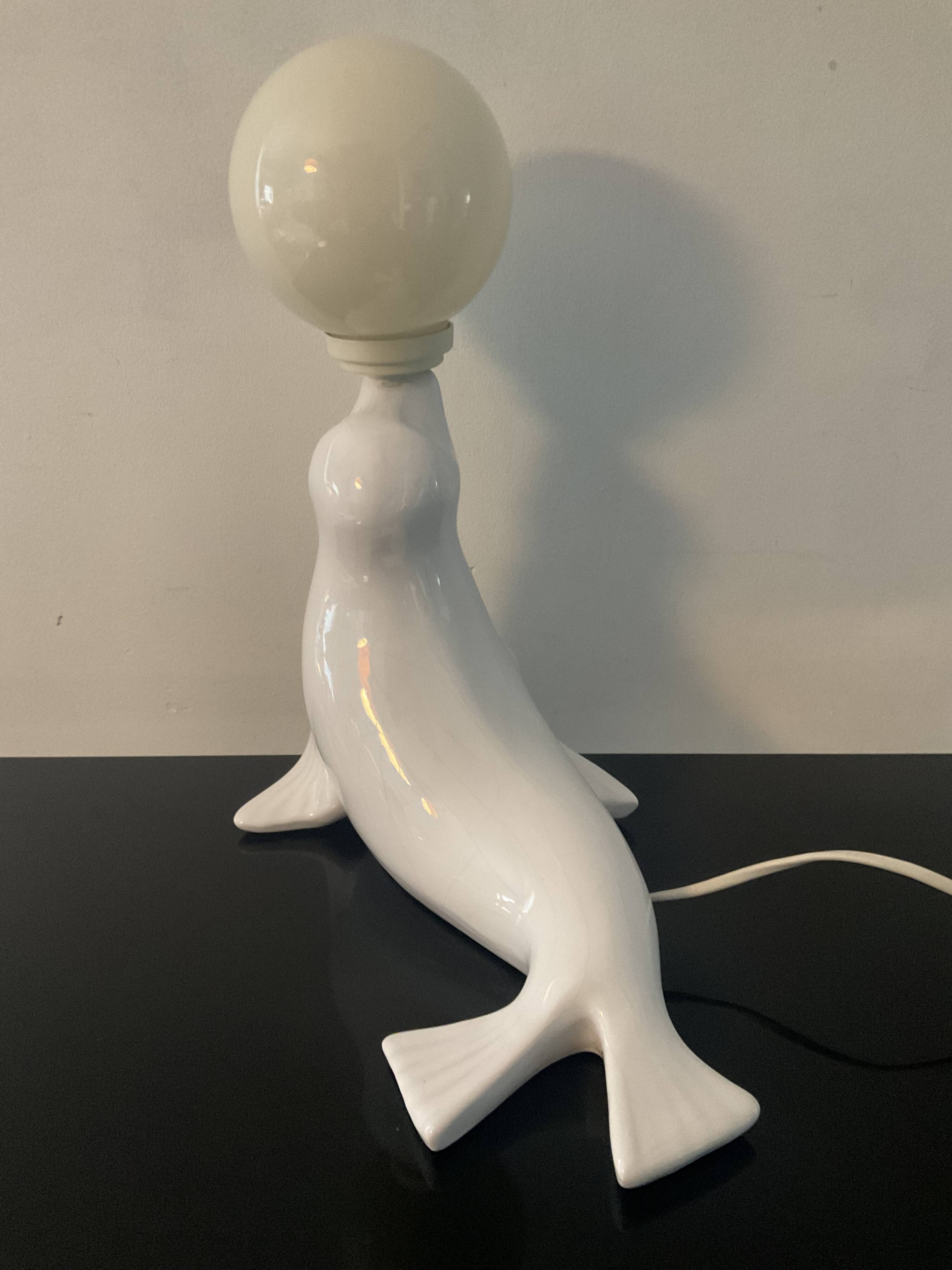 Lampe Otarie vintage en céramique de Delfts années 60