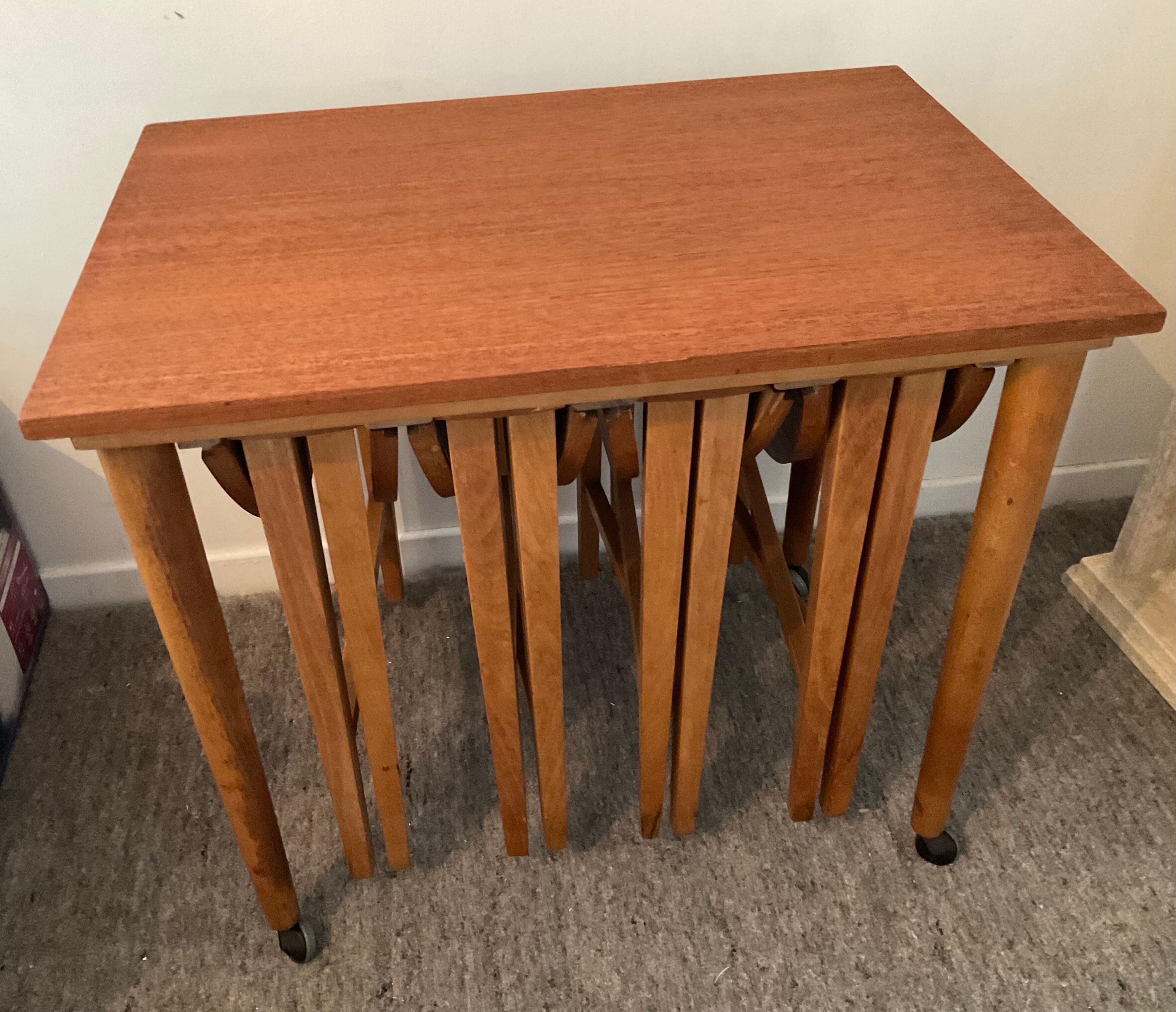 Scandinavian set by Poul Hundevad table and 4 folding teak stools