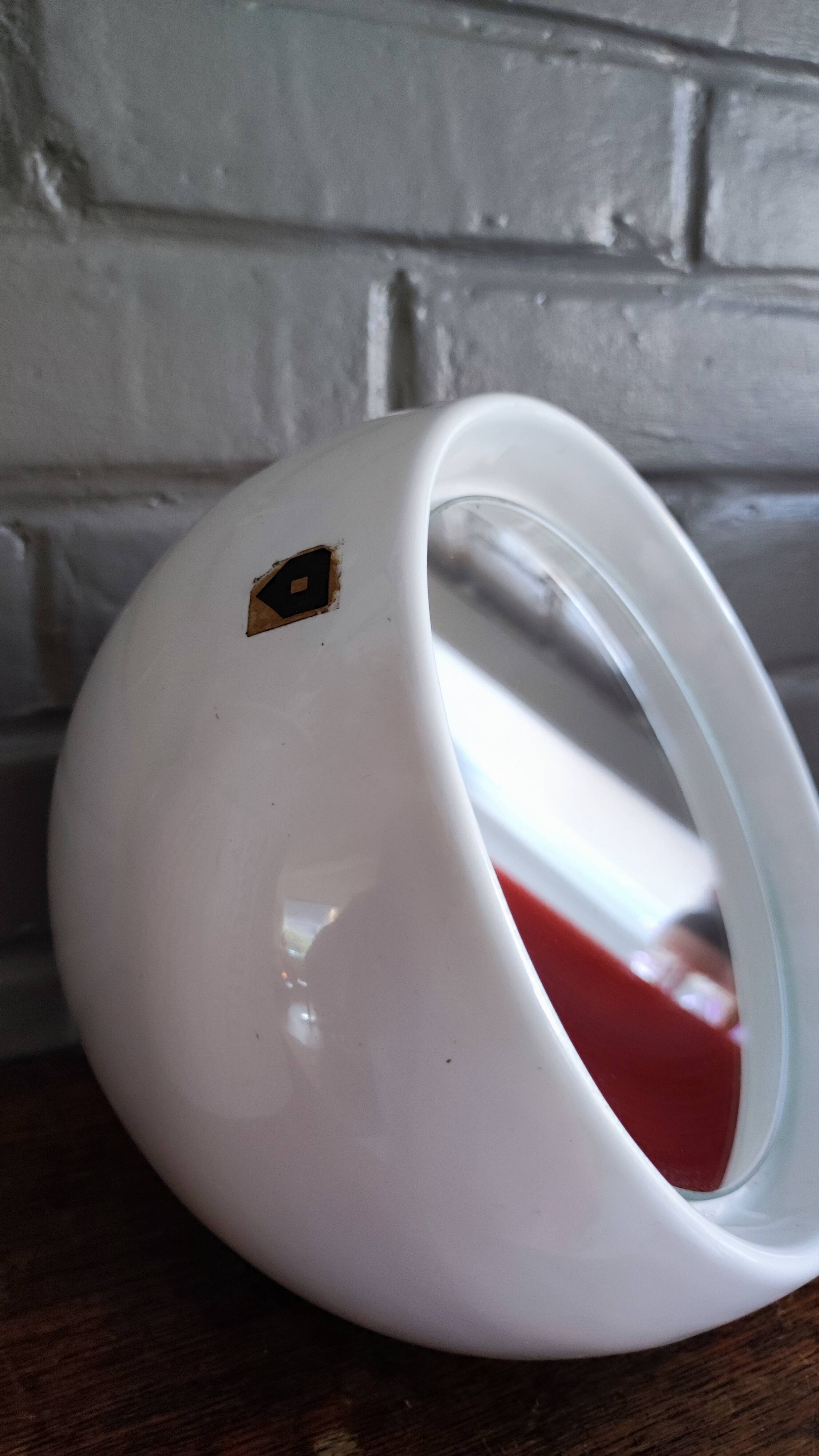 White Ceramic Table Mirror Weighted in a Space Age Ball Shape