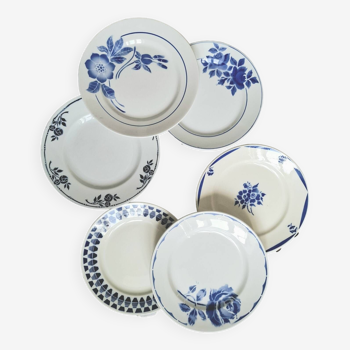 6 old mismatched earthenware dinner plates