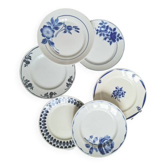 6 assiettes plates anciennes dépareillées en faïence