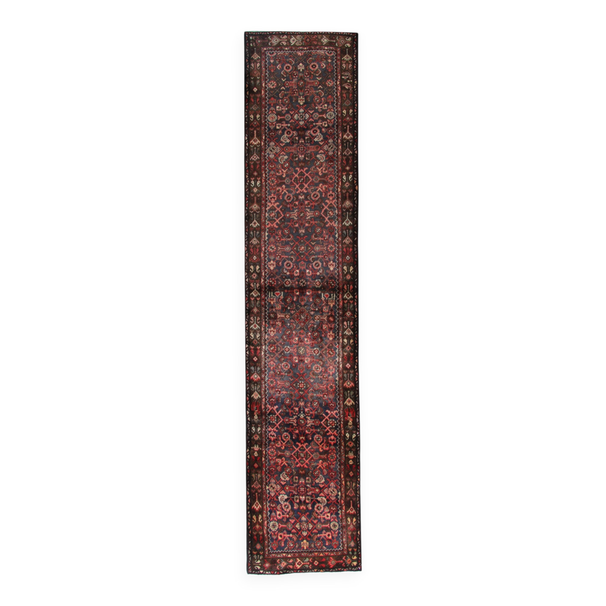 Vintage Oriental Herati Wool Runner Rug, Handwoven Long Hallway Carpet, 87 x 420