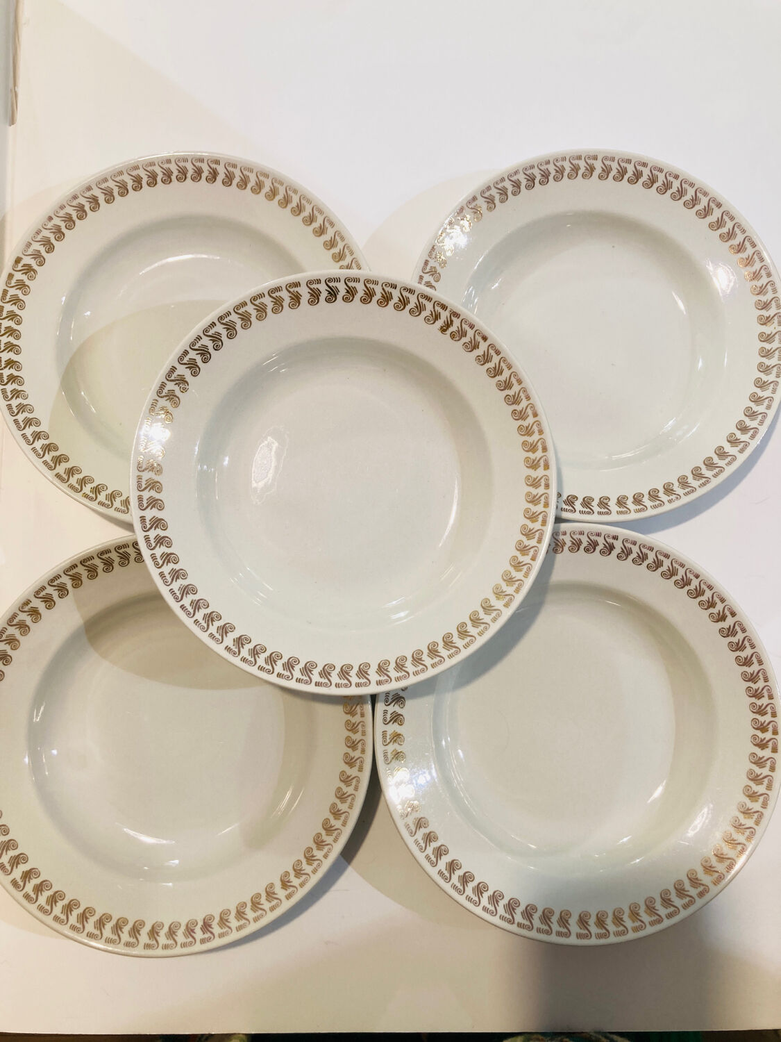 X5 Luneville earthenware soup plates with golden decoration