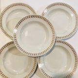X5 Luneville earthenware soup plates with golden decoration