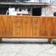 Enfilade vintage marron en bois plaqué laqué, motifs marquetés symétriques, 1960s, 210 cm