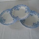 3 Blue Plates Saint Amand Waters decoration Floral faience ancient