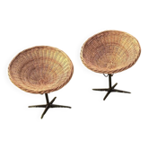 Paire de chaises pivotantes en bambou et fer, années 1960