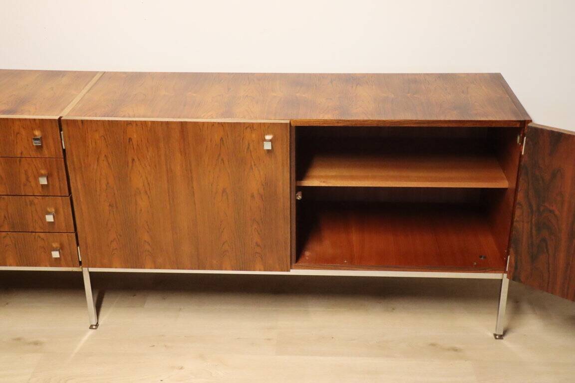 Vintage sideboard by Luigi Bartolini in rosewood and chrome metal, 1960