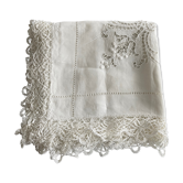 Old embroidered square tablecloth bordered bobbin lace