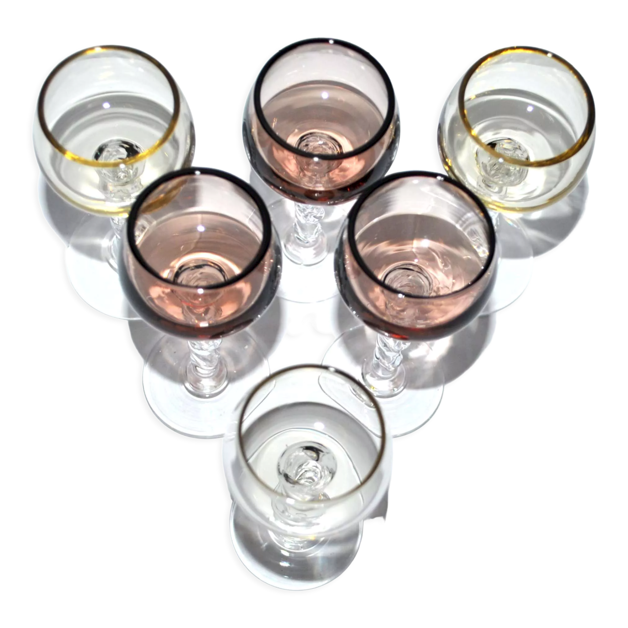 Set of 6 balloon stemmed glasses, Liquor glass in smoked colored glass 9.5cm