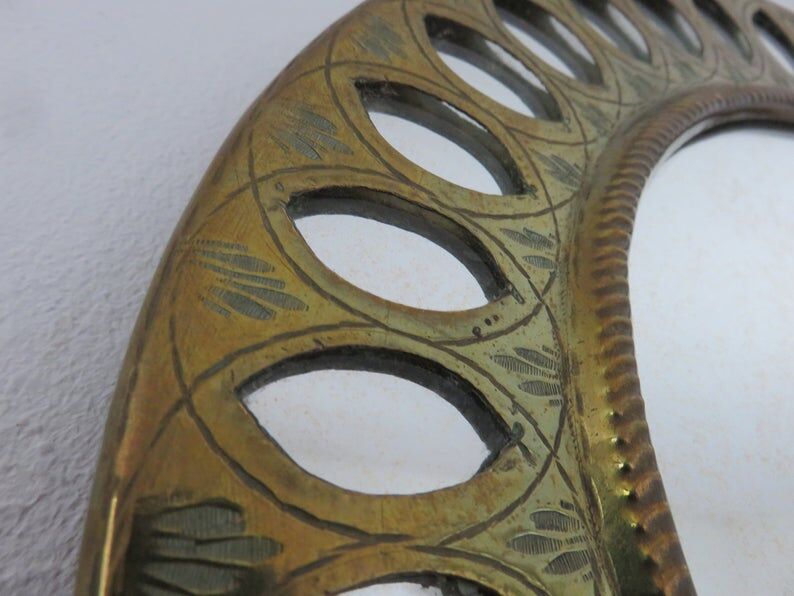 Old round mirror, ethnic, Moroccan, oriental, round brass 70s