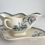 Saucière ancienne en terre de fer fleurs oiseaux "Malaga" Petrus Regout
